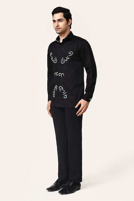 Buy_Aryavir Malhotra_Black Cotton Embroidery Hand Shirt _Online_at_Aza_Fashions