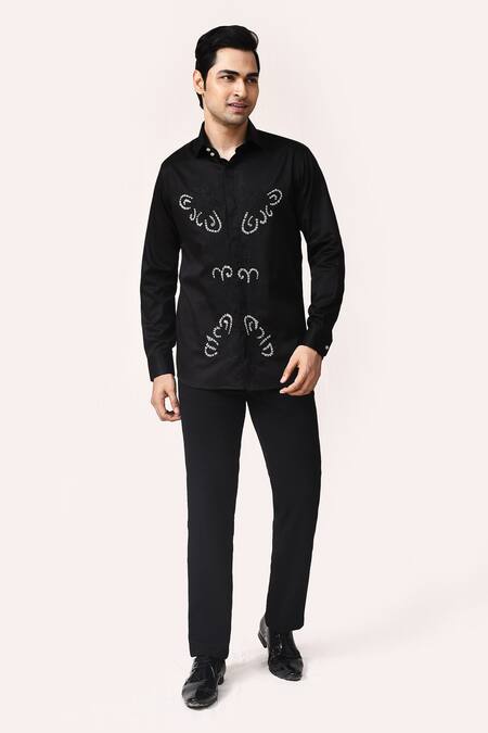 Shop_Aryavir Malhotra_Black Cotton Embroidery Hand Shirt _Online_at_Aza_Fashions