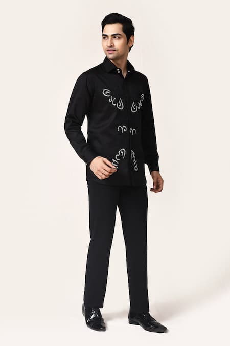 Aryavir Malhotra_Black Cotton Embroidery Hand Shirt _at_Aza_Fashions