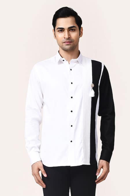 Aryavir Malhotra Giza Cotton Color Block Shirt 