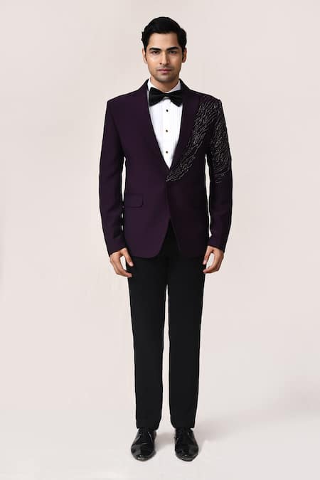 Buy_Aryavir Malhotra_Purple Rayon, Satin, Silk Zari, Embroidery Dark Jari Work Suit Set _Online_at_Aza_Fashions