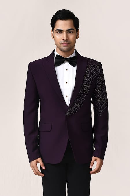 Shop_Aryavir Malhotra_Purple Rayon, Satin, Silk Zari, Embroidery Dark Jari Work Suit Set _Online_at_Aza_Fashions