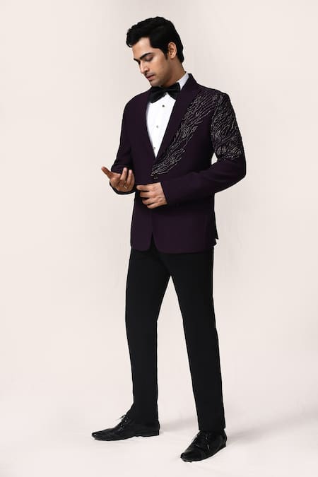 Aryavir Malhotra_Purple Rayon, Satin, Silk Zari, Embroidery Dark Jari Work Suit Set _at_Aza_Fashions