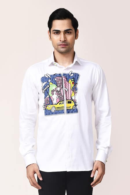 Aryavir Malhotra White Applique Hand Work Shirt 