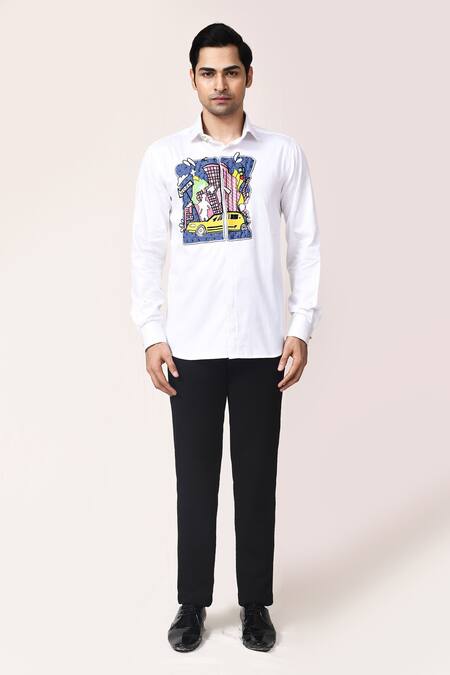 Aryavir Malhotra_White Cotton Applique Hand Work Shirt _Online_at_Aza_Fashions