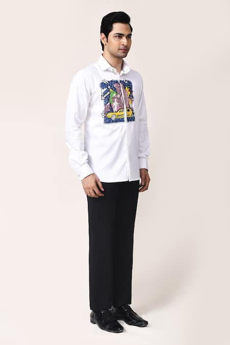 Buy_Aryavir Malhotra_White Cotton Applique Hand Work Shirt _Online_at_Aza_Fashions