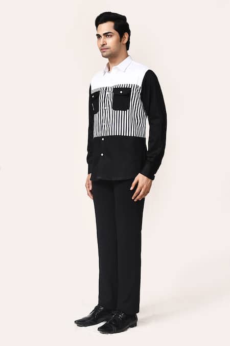Buy_Aryavir Malhotra_White Cotton Black And Striped Shirt _Online_at_Aza_Fashions