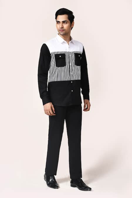 Aryavir Malhotra_White Cotton Black And Striped Shirt _at_Aza_Fashions