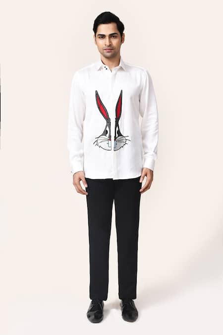 Aryavir Malhotra_White Applique Hand Work Shirt _Online_at_Aza_Fashions