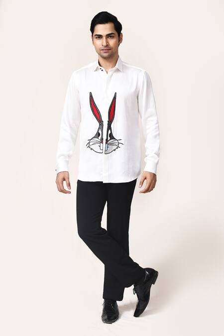 Aryavir Malhotra_White Applique Hand Work Shirt _at_Aza_Fashions