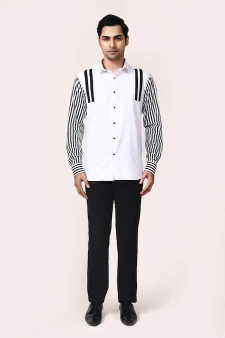 Aryavir Malhotra_White Cotton Striped Giza Mens Shirt _Online_at_Aza_Fashions