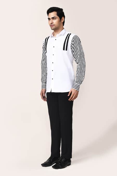 Shop_Aryavir Malhotra_White Cotton Striped Giza Mens Shirt _Online_at_Aza_Fashions