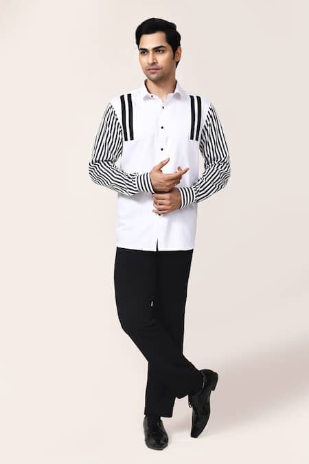 Aryavir Malhotra_White Cotton Striped Giza Mens Shirt _at_Aza_Fashions