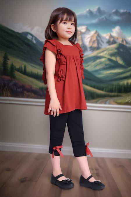 Petite Pomme Rust Top & Black Leggings Set 