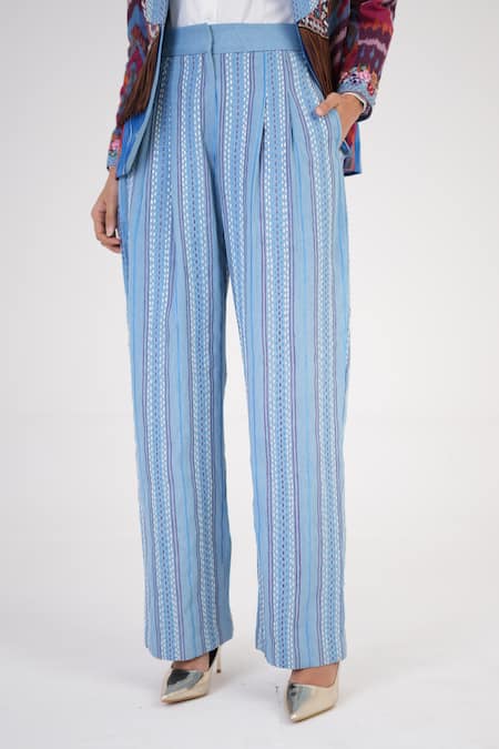 Betrue Blue Tencel, Denim Embroidery Effortless Luxury Pant at Aza Fashions Betrue_Blue Tencel, Denim Embroidery Effortless Luxury Pant _at_Aza_Fashions