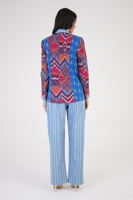 Betrue_Multi Color Cotton Embroidery, Mirrors, Fringe Open Neck Artful Chaos Jacket _Online_at_Aza_Fashions