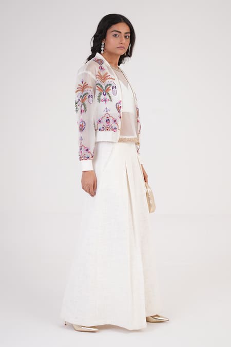 Buy Betrue White Net Embroidery Open Neck Artisan Top Online at Aza Fashions Buy_Betrue_White Net Embroidery Open Neck Artisan Top _Online_at_Aza_Fashions