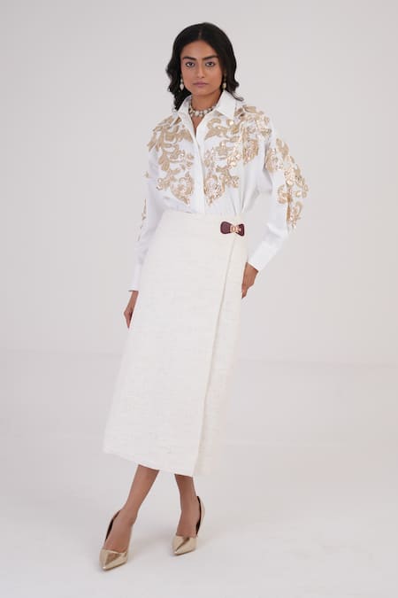 Betrue Feathered Gold Embroidered Shirt 