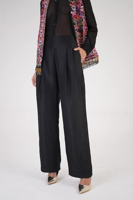 Shop Betrue Black Silk Opulent Pleated Pant Online at Aza Fashions Shop_Betrue_Black Silk Opulent Pleated Pant _Online_at_Aza_Fashions