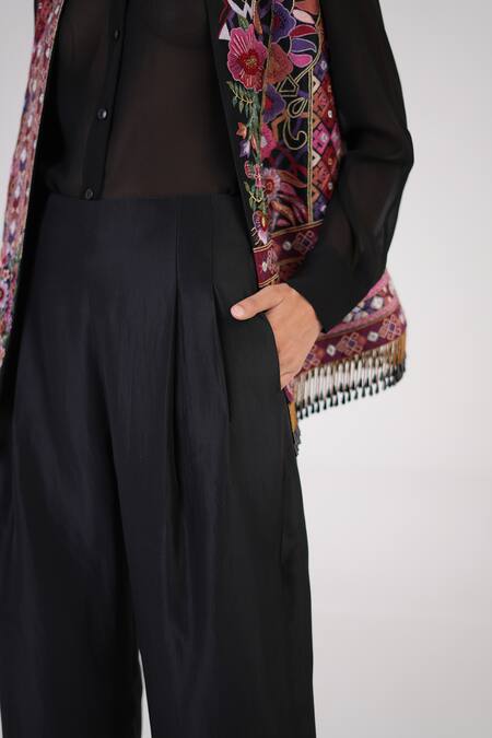 Betrue Black Silk Opulent Pleated Pant at Aza Fashions Betrue_Black Silk Opulent Pleated Pant _at_Aza_Fashions