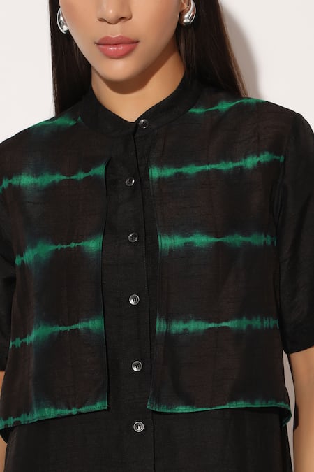 Linetribe__Black Viscose, Silk Collared Auralis Asymmetric Shirt Dress _Online_at_Aza_Fashions