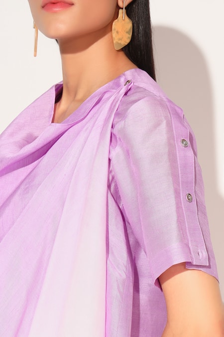 Shop_Linetribe__Purple Viscose, Silk Cowl Neck Noctura Plain Top And Pant Set _Online_at_Aza_Fashions