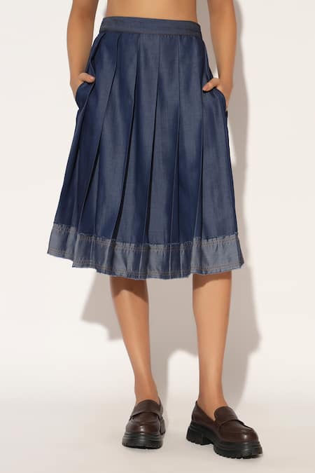 Shop_Linetribe__Blue Denim Beads, Sequins Collared, V-neck, Zephyraen Top And Skirt Set _Online_at_Aza_Fashions