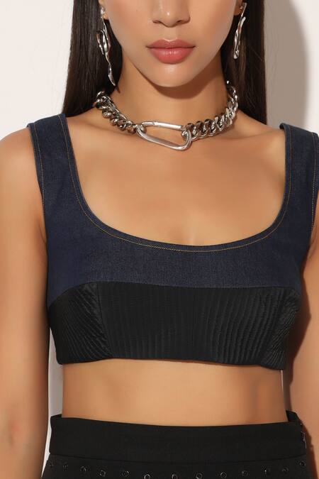 Shop_Linetribe__Blue Denim Square Neck Solyra Bralette _Online_at_Aza_Fashions