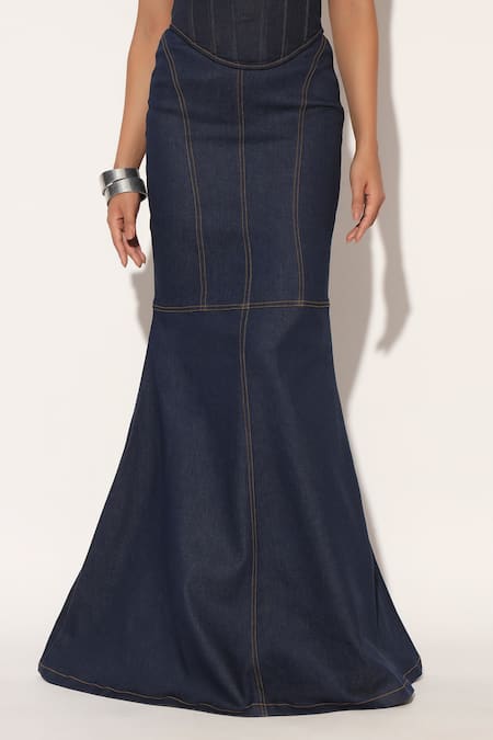 Linetribe__Blue Denim Zephora Long Skirt _Online_at_Aza_Fashions