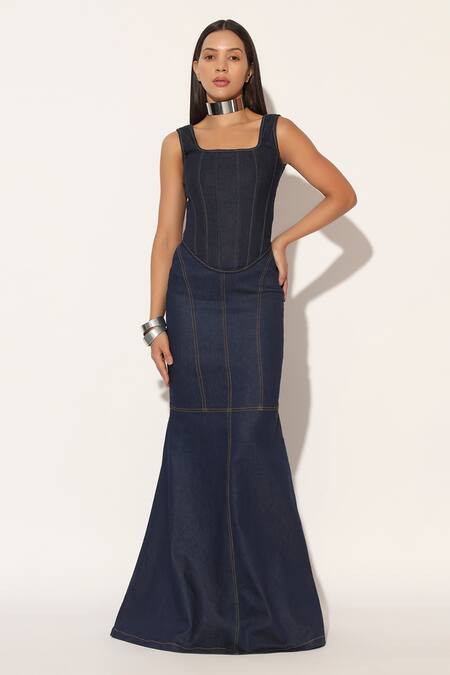 Buy_Linetribe__Blue Denim Zephora Long Skirt _Online_at_Aza_Fashions
