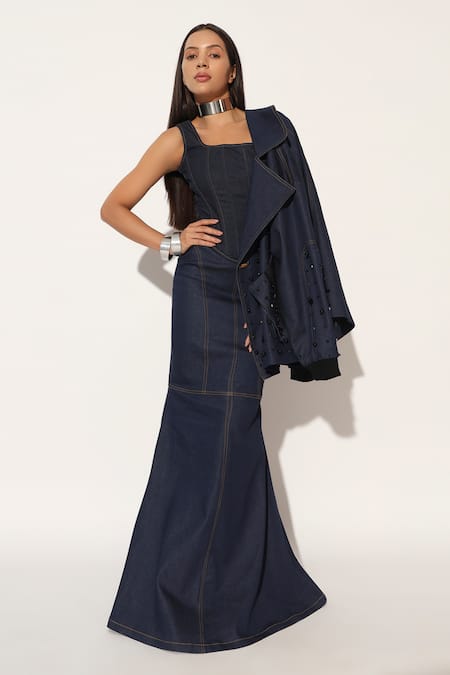 Shop_Linetribe__Blue Denim Zephora Long Skirt _Online_at_Aza_Fashions