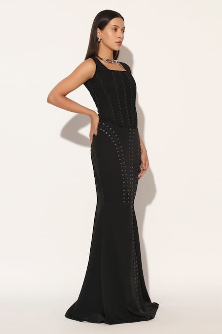 Linetribe__Black Crepe Zephora Long Skirt _Online_at_Aza_Fashions