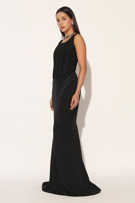 Buy_Linetribe__Black Crepe Zephora Long Skirt _Online_at_Aza_Fashions