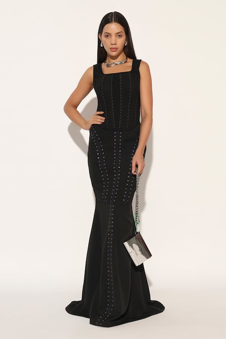 Buy_Linetribe__Black Crepe Zephora Long Skirt 