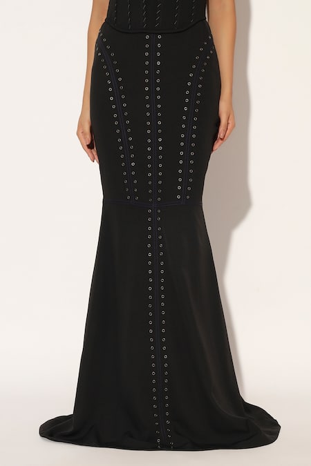 Shop_Linetribe__Black Crepe Zephora Long Skirt 