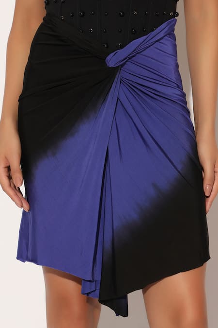 Linetribe__Blue Crepe Beads, Studs Square Neck Valyra Corsetted Dress _at_Aza_Fashions