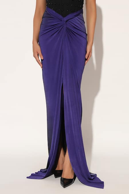 Shop_Linetribe__Black Crepe Beads Square Neck Auryth Embellished Corset Gown _Online_at_Aza_Fashions