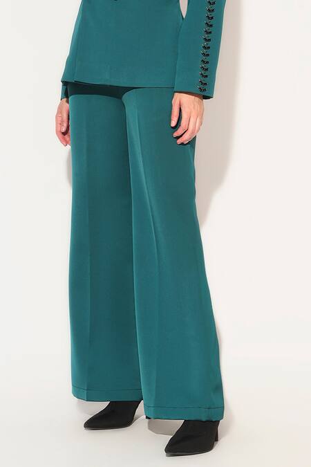 Shop_Linetribe__Emerald Green Crepe Beads Solira Embellished Blazer With Pant _Online_at_Aza_Fashions