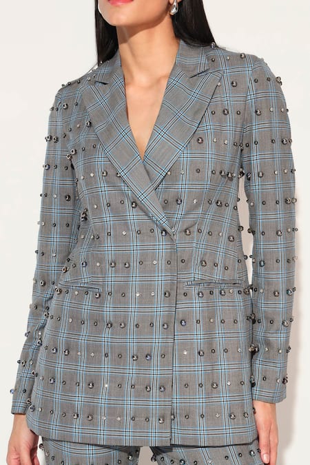 Linetribe__Gray Suiting Studs Noxira Embroidered Blazer With Pant _Online_at_Aza_Fashions
