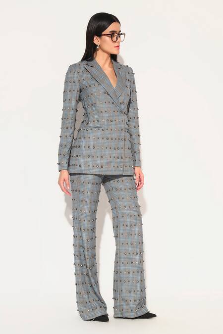 Shop_Linetribe__Gray Suiting Studs Noxira Embroidered Blazer With Pant _Online_at_Aza_Fashions