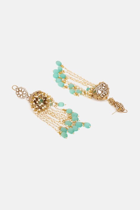 Buy_Ruby Raang_Multi Color Pearls, Stones, Beads Diamond And Jhumka Earrings _Online_at_Aza_Fashions