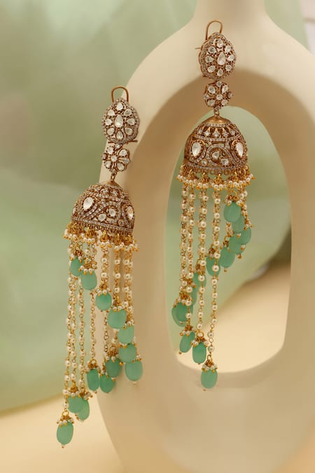Ruby Raang Diamond & Stone Jhumka Earrings 