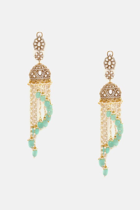 Shop_Ruby Raang_Multi Color Pearls, Stones, Beads Diamond And Jhumka Earrings _Online_at_Aza_Fashions