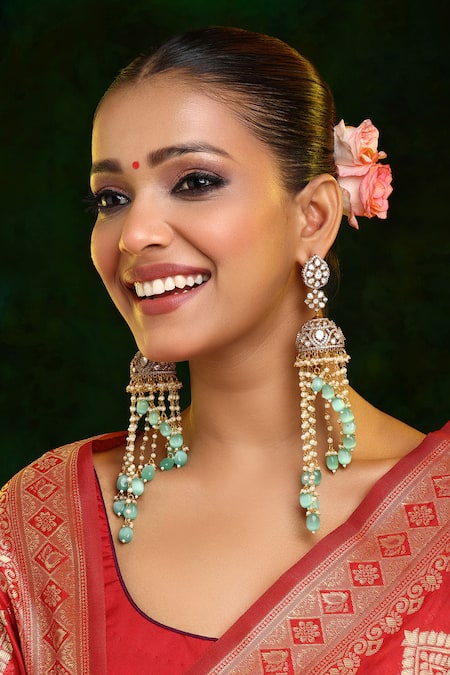 Ruby Raang Diamond & Stone Jhumka Earrings 