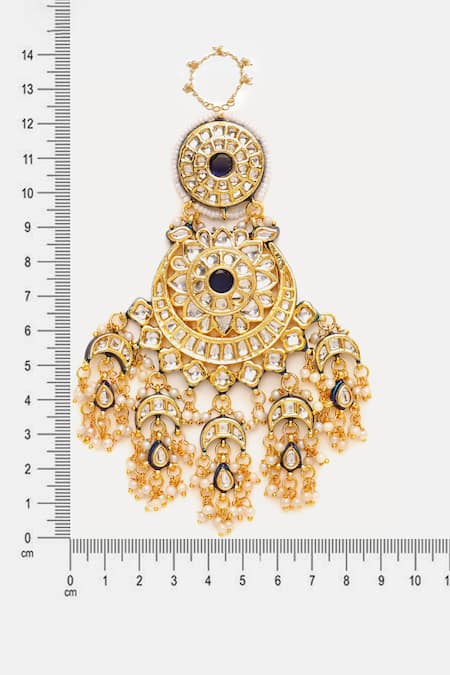 Buy_Ruby Raang_Gold Plated Stones, Pearls Kundan Chand Earrings  _Online_at_Aza_Fashions