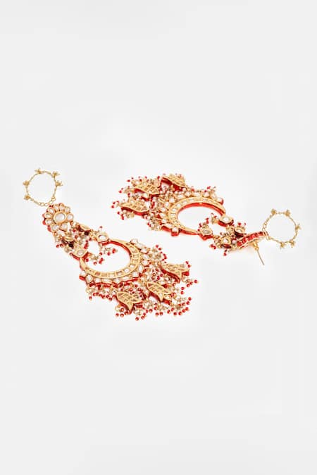 Ruby Raang_Multi Color Stones, Pearls, Beads Kundan Chand Earrings  _Online_at_Aza_Fashions