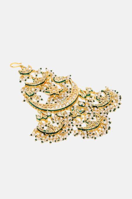 Buy_Ruby Raang_Gold Plated Kundan Chand Embellished Passa _Online_at_Aza_Fashions