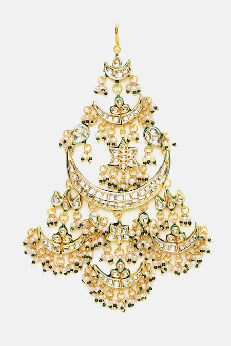 Shop_Ruby Raang_Gold Plated Kundan Chand Embellished Passa _Online_at_Aza_Fashions