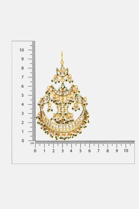 Ruby Raang_Green Kundan Chand Embellished Passa _Online_at_Aza_Fashions