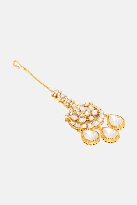 Ruby Raang_Gold Plated Kundan Drops Chand Maangtikka _Online_at_Aza_Fashions